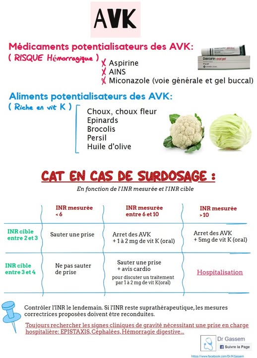 Antivitamine K ( AVK) interactions et CAT en cas de surdosage.